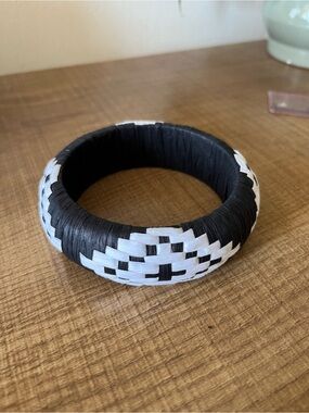 Black and White large Woven Bangle Bracelet